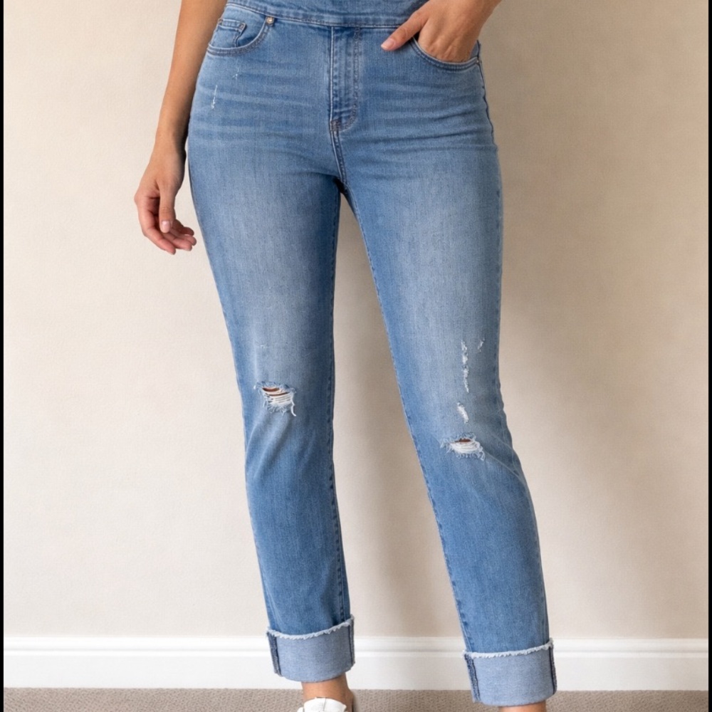 Chico’s Jeggings Ankle Cuff Distressed 10T/34 Pull On Cotton Spandex